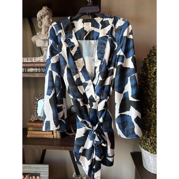 Milly Cabana Ocean Puzzle Satin Romper Navy Womens Size Medium - Picture 4 of 12